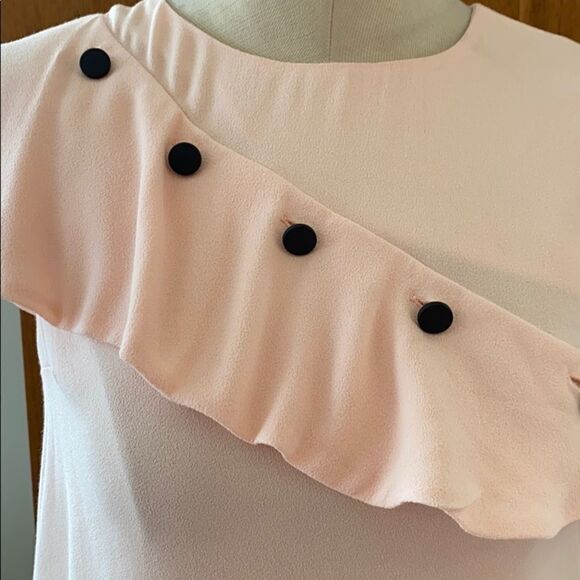 Maje Lorena Asymmetric Ruffle Crepe Top Peach M - Picture 8 of 15